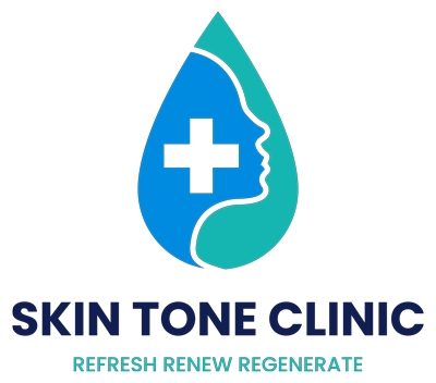 Teardrop with face and medical cros inside with skin tone clinic text
